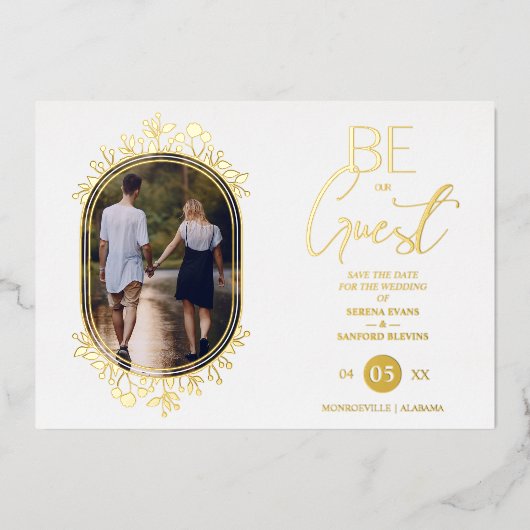 Wees onze Fancy Lijst-bloemen van het gastwithuwel Folie Uitnodiging (Voorkant)