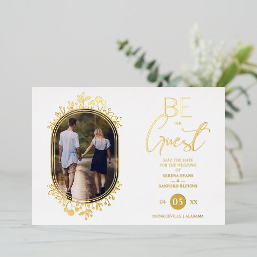 Wees onze Fancy Lijst-bloemen van het gastwithuwel Folie Uitnodiging (Staand Voorkant)