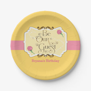 Wees onze gast Yellow & Pink Rose Princess Party Papieren Bordje