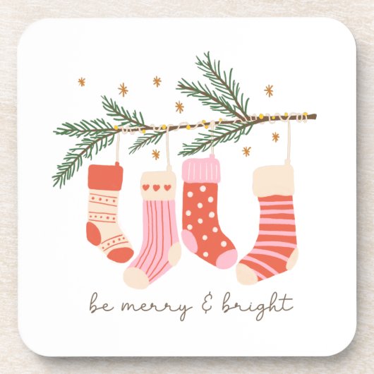 Wees prettig en helder rood en wit kerstfeest bier onderzetter (Voorkant)