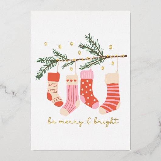 Wees prettig en helder rood en wit kerstfeest folie feestdagenkaart (Voorkant)