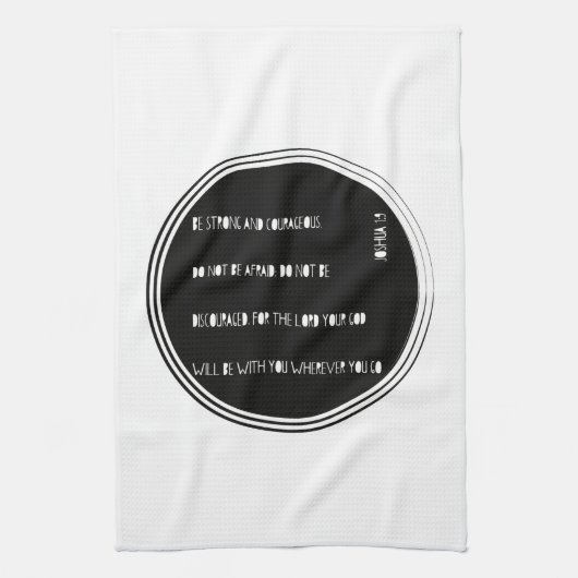"Wees sterk en moedig" Bijbelvers uit Joshua Theedoek (Verticaal)
