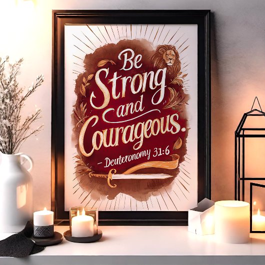 Wees sterk en moedig Deuteronomium 31:6 Leeuwenkun Poster