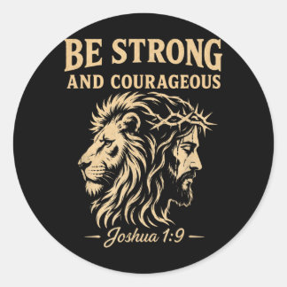 Wees Sterk En Moedig Leeuw Jozua 1_9 Christelijk Ronde Sticker