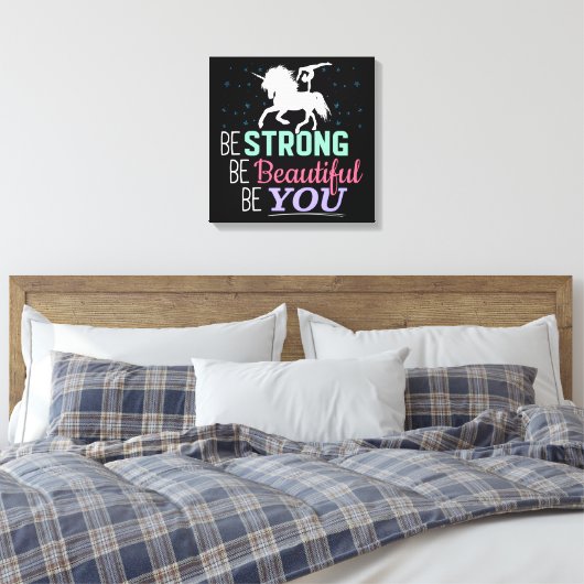 Wees sterk en mooi - Gymnastiek Eenhoorn Canvas Afdruk (Insitu (Slaapkamer))