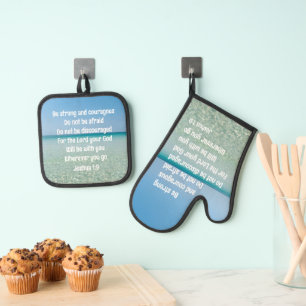 Wees sterk Inspirerend Bible Verse Beach Ovenwant & Pannenlap Set