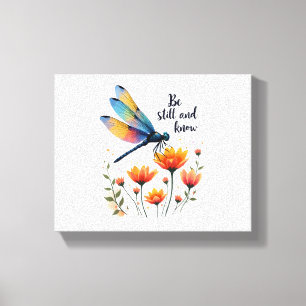 Wees stil en ken Floral Dragonfly Christelijk Summ Canvas Afdruk