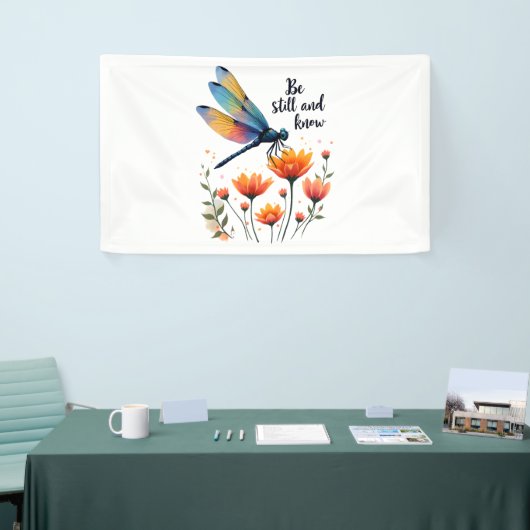 Wees stil en ken Floral Dragonfly Christelijk Summ Spandoek (Beurs)