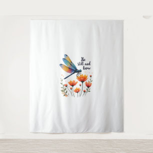 Wees stil en ken Floral Dragonfly Christelijk Summ Wandkleed