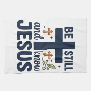 Wees stil en ken Jezus Christelijke typografie shi Theedoek