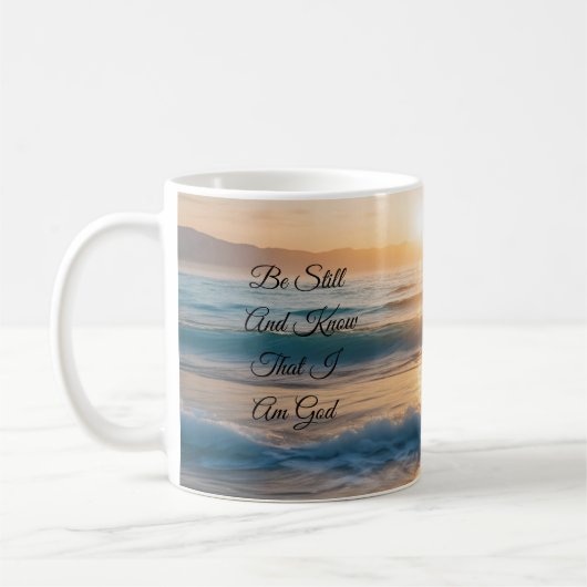 "Wees stil en weet dat ik God ben" Koffiemok (Links)