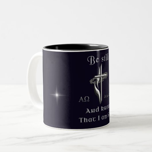 Wees stil en weet dat ik God ben Tweekleurige Koffiemok (Voorkant links)
