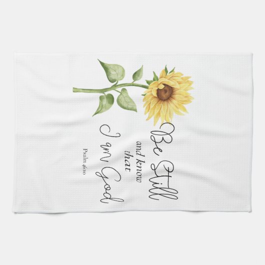 Wees stil en weet dat ik God Zonnebloem ben Theedoek (Horizontaal)