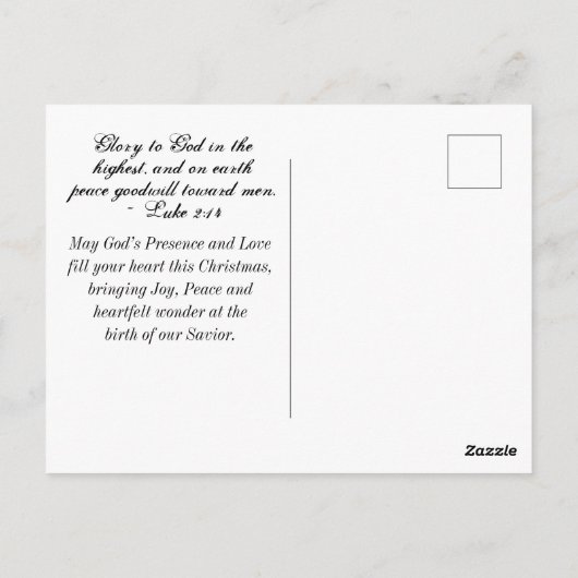 Wees stil en weet dat ik met Kerstmis ga. Briefkaart (Achterkant)