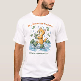 Wees tevreden en dankbaar – Cute Geldkat Illustrat T-shirt
