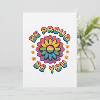 Wees Trots Wees Jij – Retro Regenboog Bloem Trots Kaart