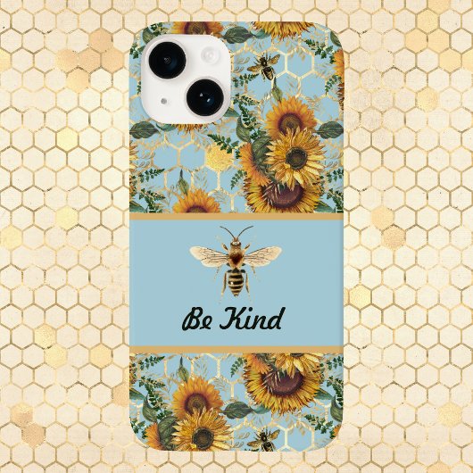 Wees  Turquoise Sunflower Bee Case-Mate iPhone Case