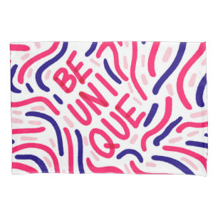 Wees uniek Quote Artistieke Roze Blauwe Verf Squig Kussensloop