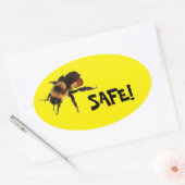 Wees veilig! Honingbij op Geel Ovale Sticker (Envelop)