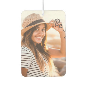 Wees veilig onderschrift en gepersonaliseerde foto luchtverfrisser