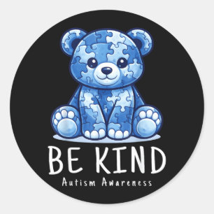 Wees vriendelijk Autisme bewustzijn Draag blauw vo Ronde Sticker