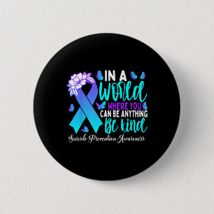 Wees vriendelijk Blauwgroen Paarse lint Suicide Pr Ronde Button 5,7 Cm