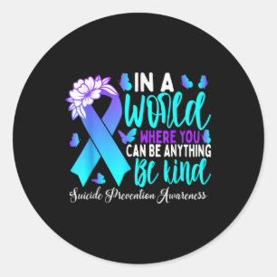 Wees vriendelijk Blauwgroen Paarse lint Suicide Pr Ronde Sticker