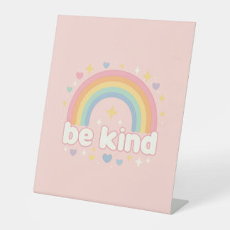 Wees vriendelijk - Rainbow Pastel Positivity Reclamebord Met Voetstuk