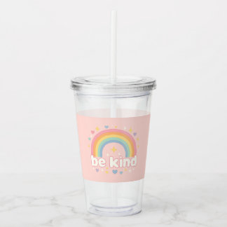 Wees Vriendelijk – Regenboog Pastel Positiviteit Acryl Drinkbeker