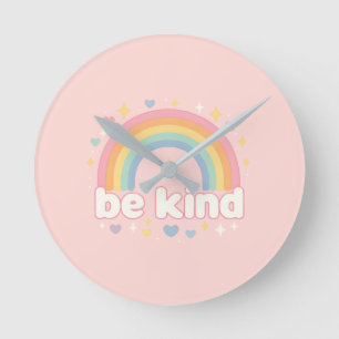 Wees vriendelijk – Regenboog Pastel Positiviteit Ronde Klok
