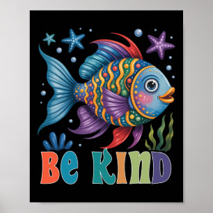 Wees vriendelijk Regenboog Schaal Vis Leraar Leest Poster
