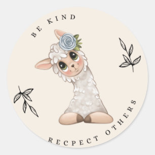 WEES VRIENDELIJK RESPECT VOOR ANDEREN LAMA RONDE STICKER