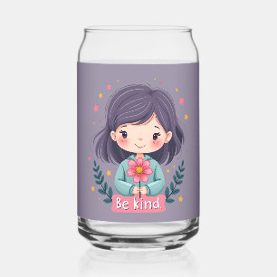 Wees vriendelijk Schattige meisje met bloemenposit Blikvorm Glas