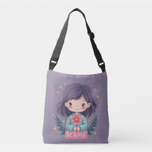 Wees vriendelijk Schattige meisje met bloemenposit Crossbody Tas