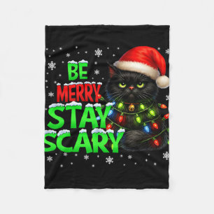 Wees vrolijk blijf eng zwart kat grappig Halloween Fleece Deken