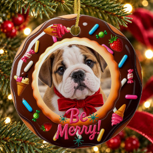Wees vrolijk Chocolade Donut Hond Foto Keramisch Ornament