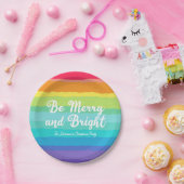 Wees vrolijk en helder Rainbow Custom Christmas Pa Papieren Bordje (Feest)