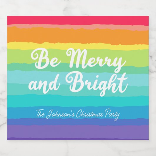 Wees vrolijk en helder Rainbow Custom Christmas Pa Sparkling Wijnetiket (Enkel label)