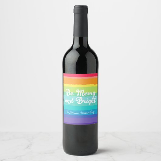 Wees vrolijk en helder Rainbow Custom Christmas Pa Wijn Etiket (Voorkant)