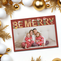 Wees vrolijk Kerstmis Rood Gouden Letters Familie