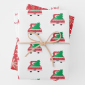 "WEES VROLIJK!" rode vrachtwagen en sneeuwvlokken Inpakpapier Vel (In situ)