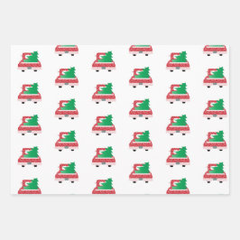 "WEES VROLIJK!" rode vrachtwagen en sneeuwvlokken Inpakpapier Vel