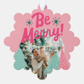 Wees vrolijk roze Scribble Tree Arched Foto Ornament Kaart (Achterkant)