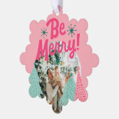 Wees vrolijk roze Scribble Tree Arched Foto Ornament Kaart (Links)