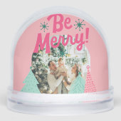 Wees vrolijk roze Scribble Tree Arched Foto Sneeuwbol (Voorkant)