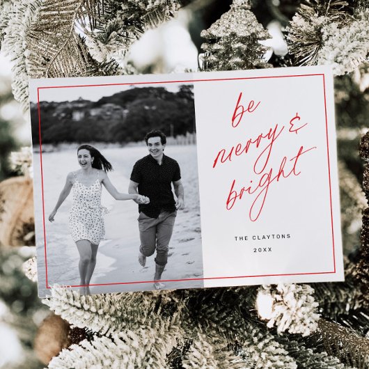 Wees vrolijk Script Minimal Family Holiday Photo C Feestdagenkaart