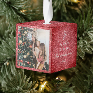 Wees vrolijk, wees helder 3 Foto Kerstmis Famili Kubus Ornament