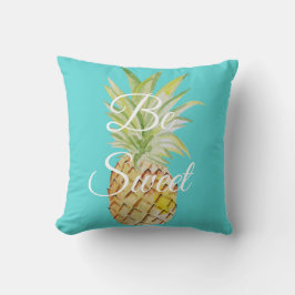 Wees zoete ananas turquoise blauw waterverf kussen