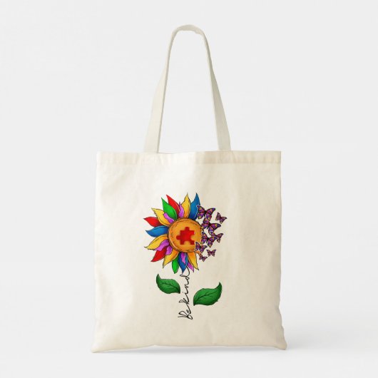 Wees zonnebloem - Autisme Awareness Tote Bag (Achterkant)