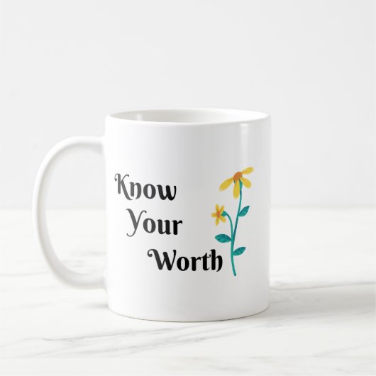 WEET UW WERD QOUTE, FLOWER DESIGN KOFFIE MOK (Links)